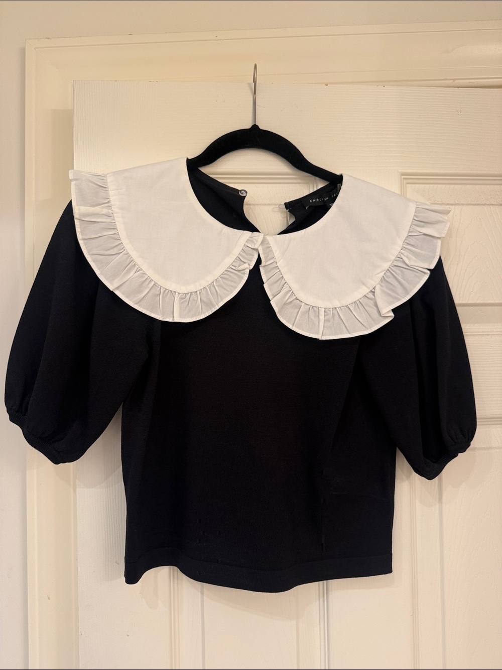 English Factory Black Top with White Ruffled Peter Pan Collar